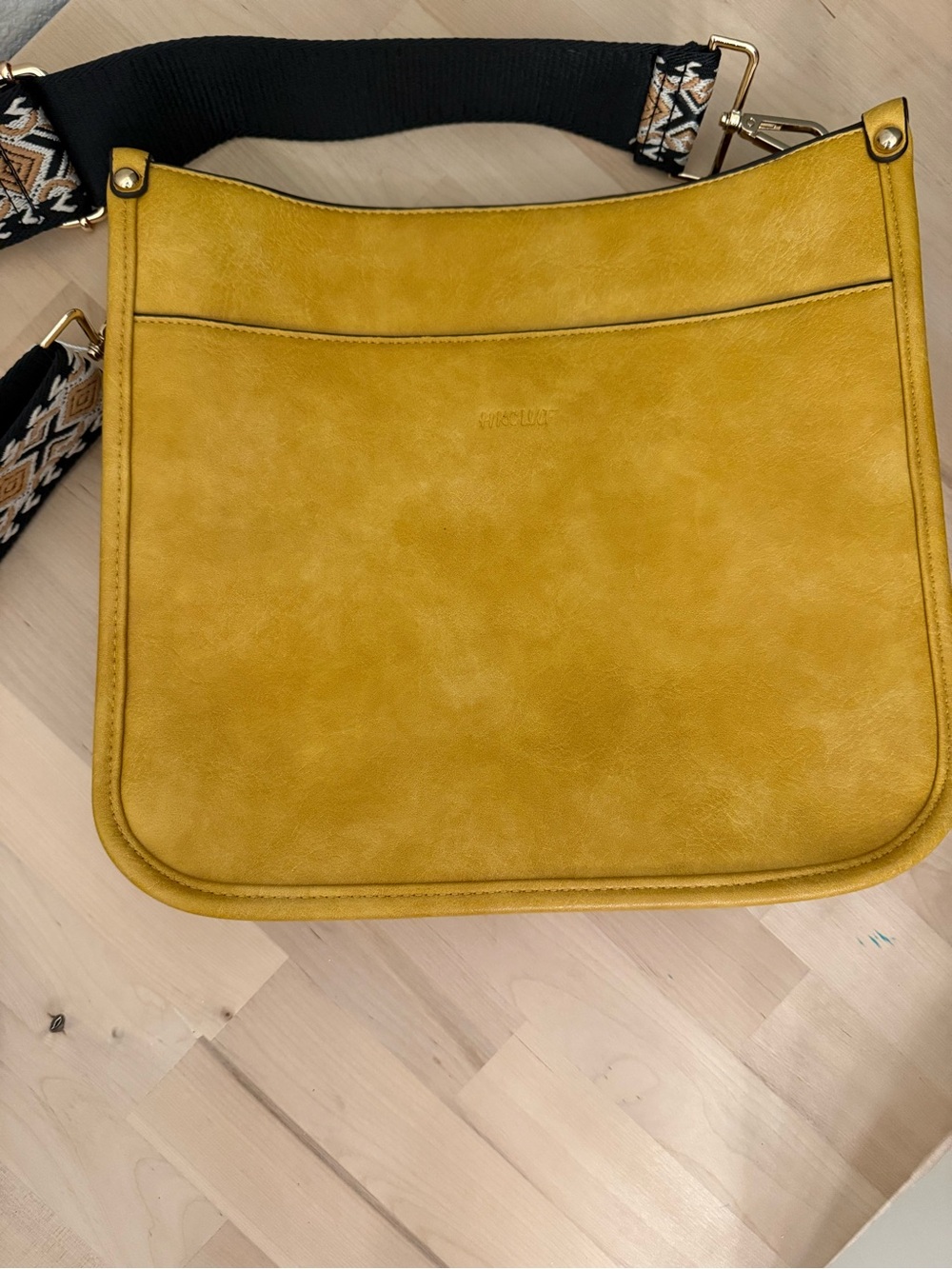 Mustard Yellow Crossbody Bag with 2 Patterned Strap - Picture 2 of 7